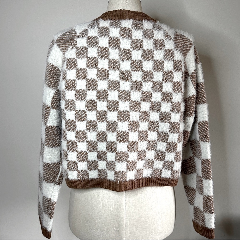 NWT Fuzzy Check Crop Tank + Crop Cardigan Set by Hazel Moon XL Geo - Picture 2 of 13